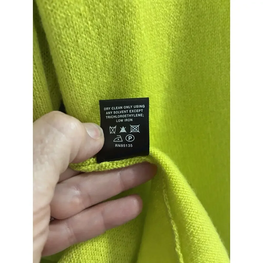 Women's Lafayette 148 3/4 sleeve Cashmere Cardigan Bright Green Yellow Sweater L - Picture 6 of 10